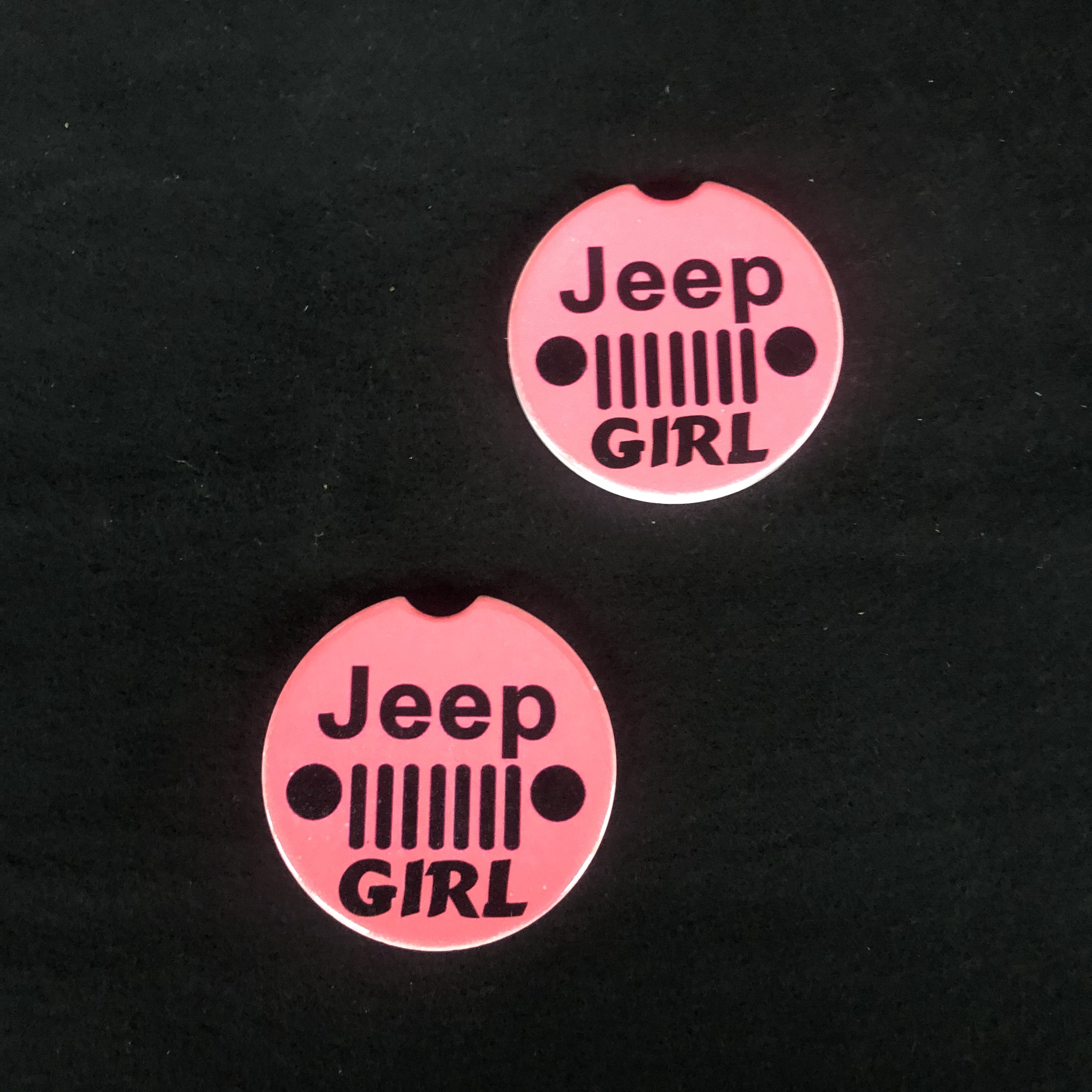 Pink Jeep Girl Sandstone car coaster set of two